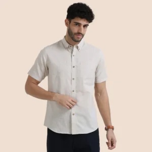 Breeze Linen Half Sleeves Shirt In Watercress